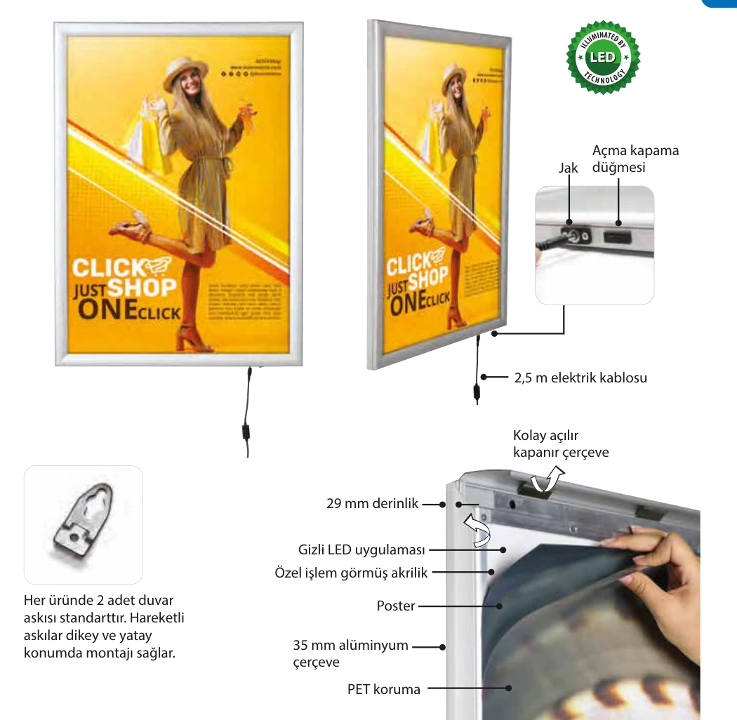 Smart Led Box Tek Taraflı 35 mm ürün detayları