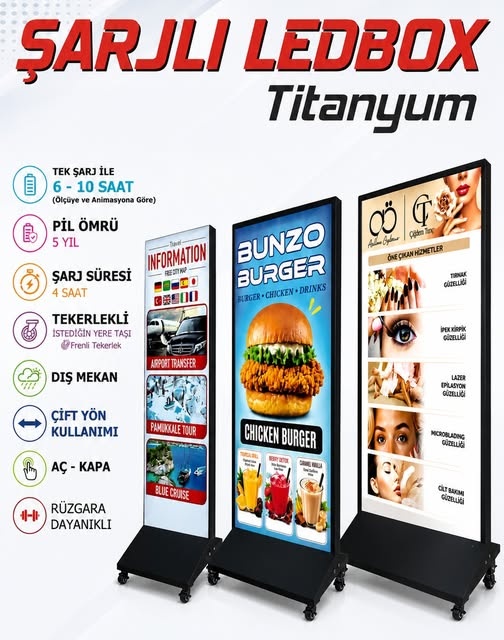 ŞARJLI LEDBOX Markanızı günün her saatinde dikkat çekici şekilde sergileyin! Şarjlı LEDBOX sistemleri; fuarlar…