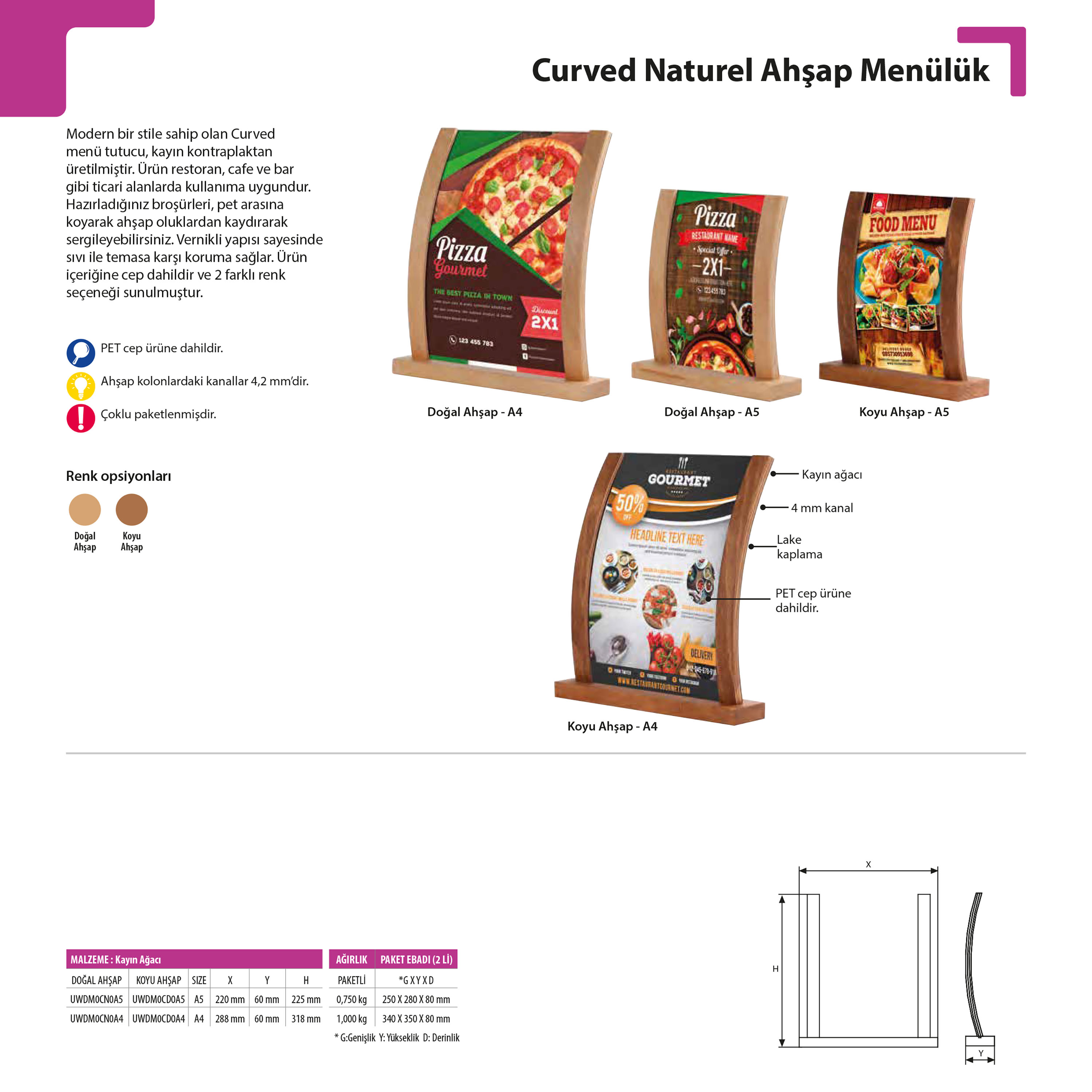Curved Naturel Ahşap Menülük