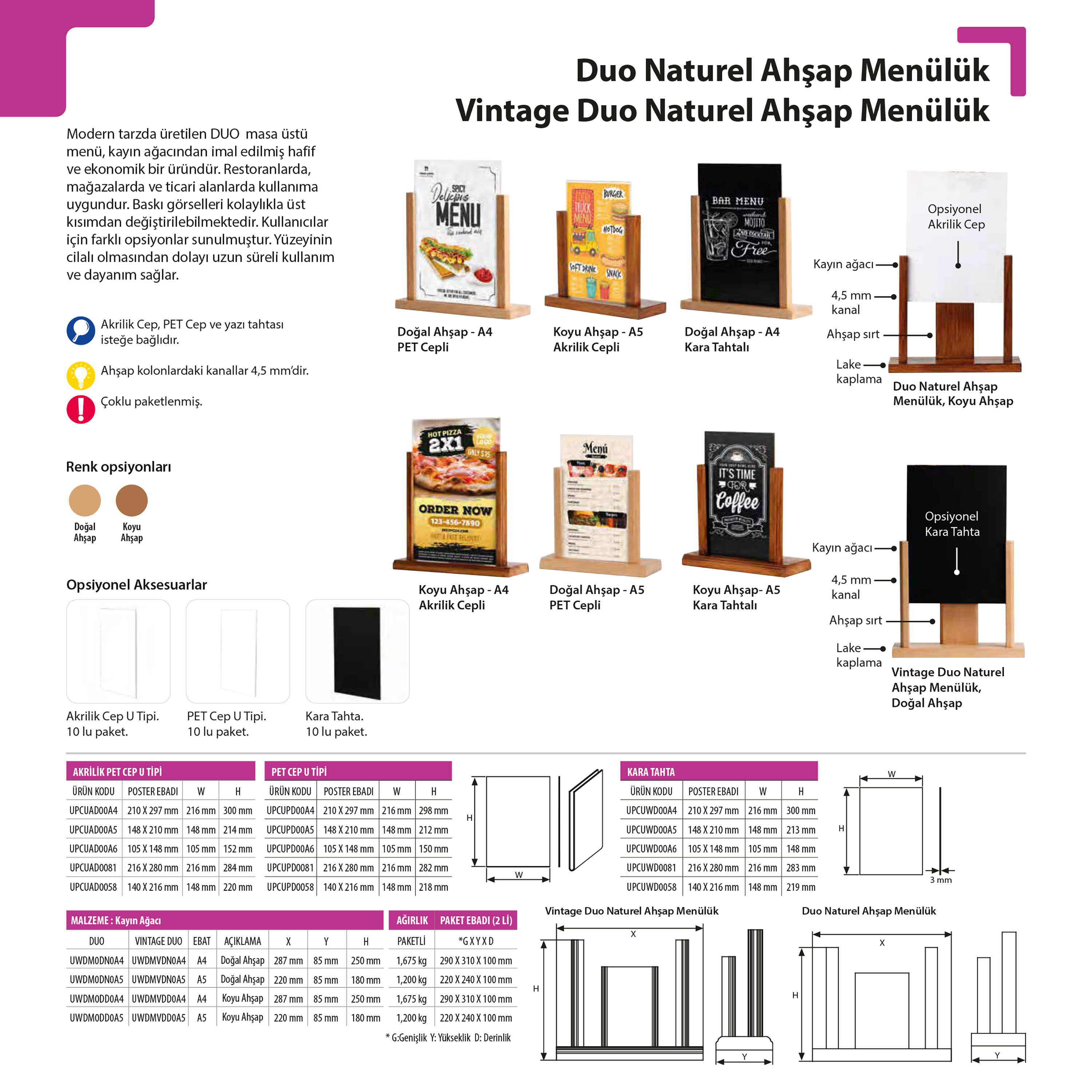 Duo Naturel Ahşap Menülük