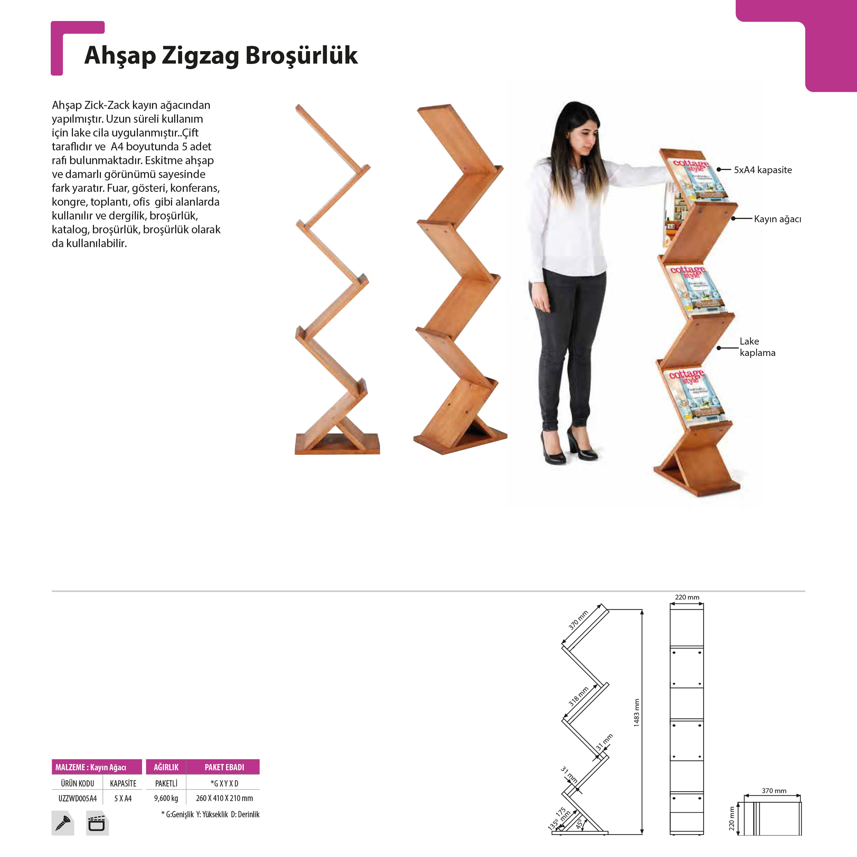 Zigzag Broşürlük Ahşap
