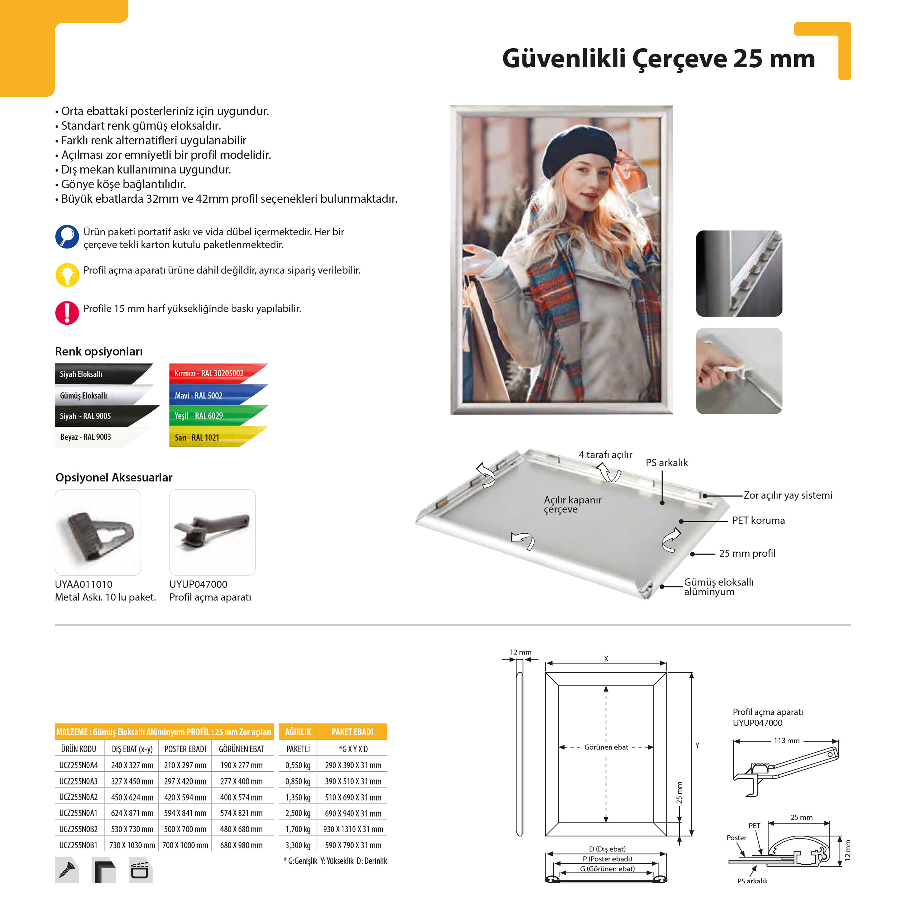 Güvenlikli Çerçeve 25 mm