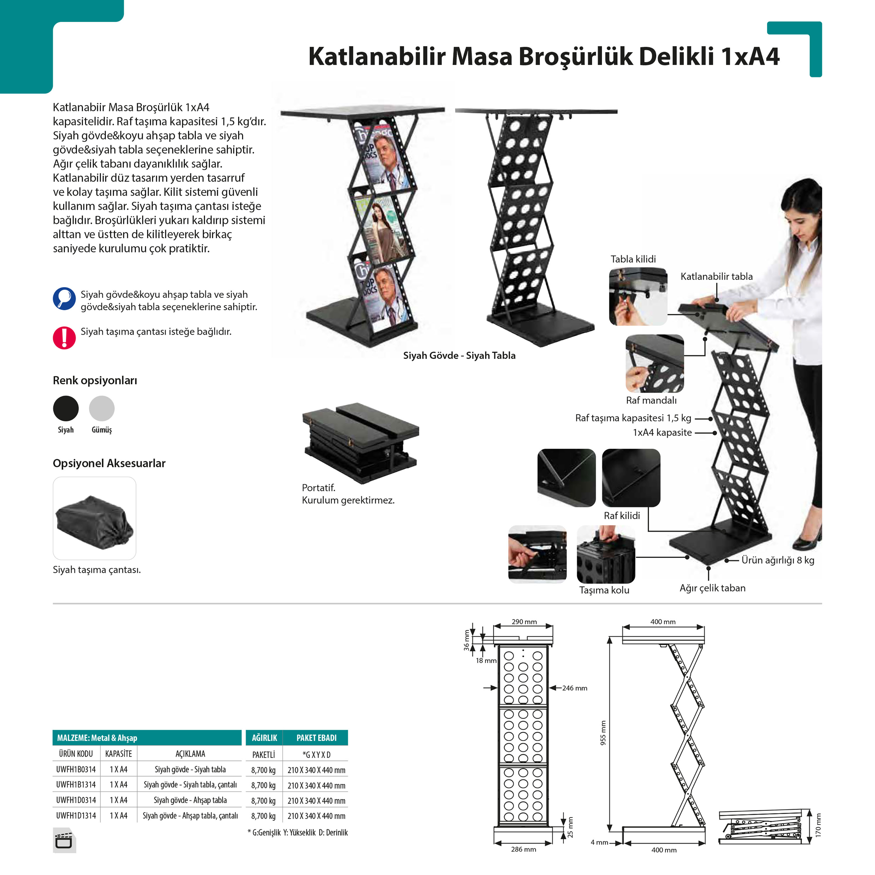 Katlanabilir Masa Broşürlük Delikli 1Xa4
