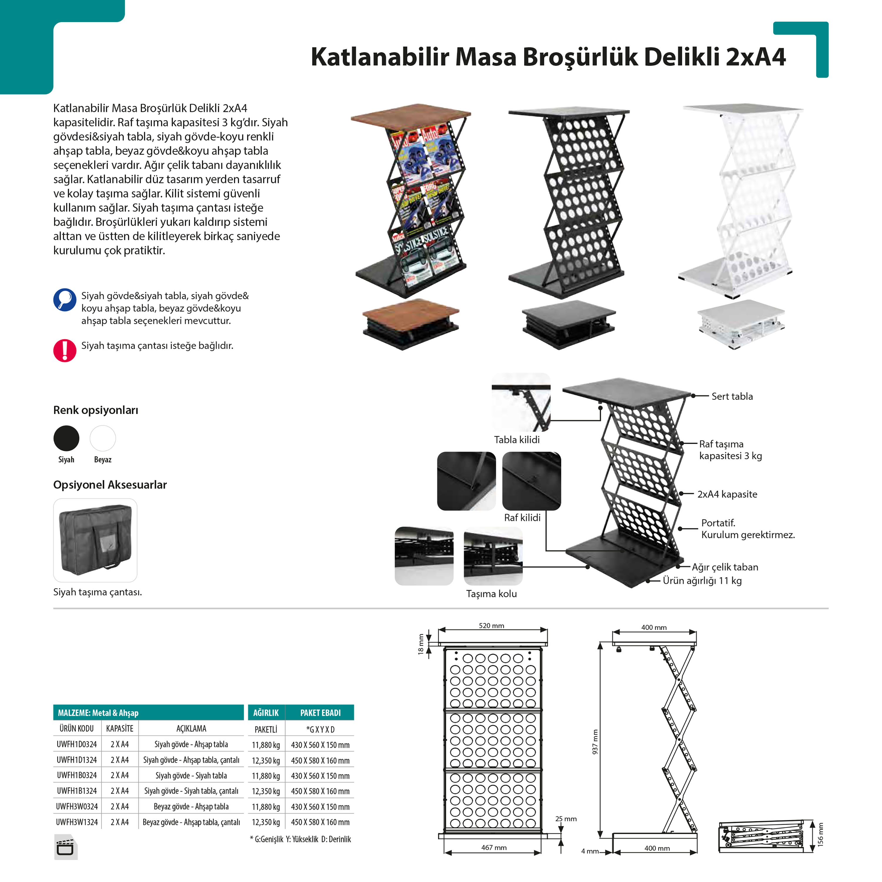 Katlanabilir Masa Broşürlük Delikli 2Xa4