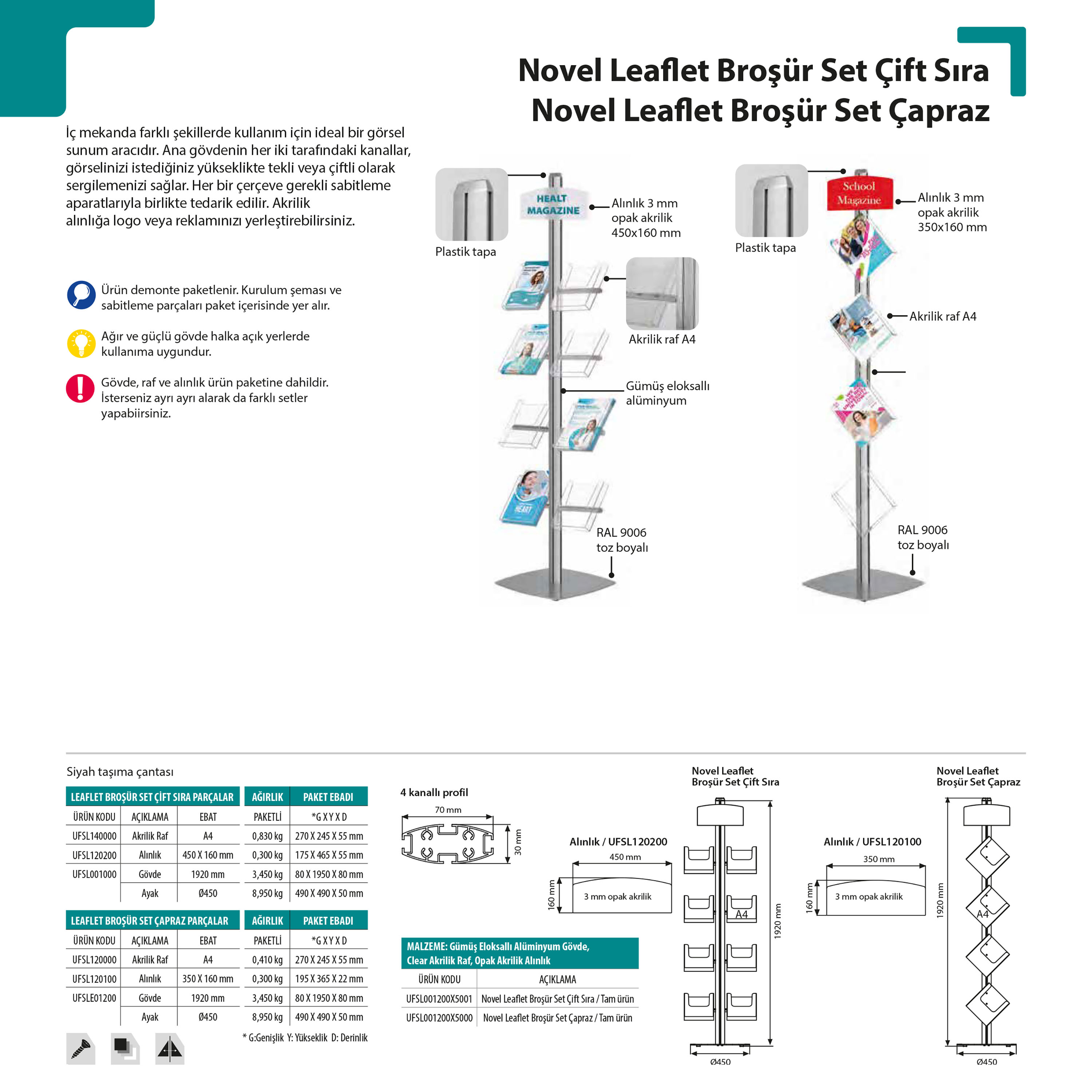 Novel Leaflet Broşür Set Çift Sıra Ve Çapraz