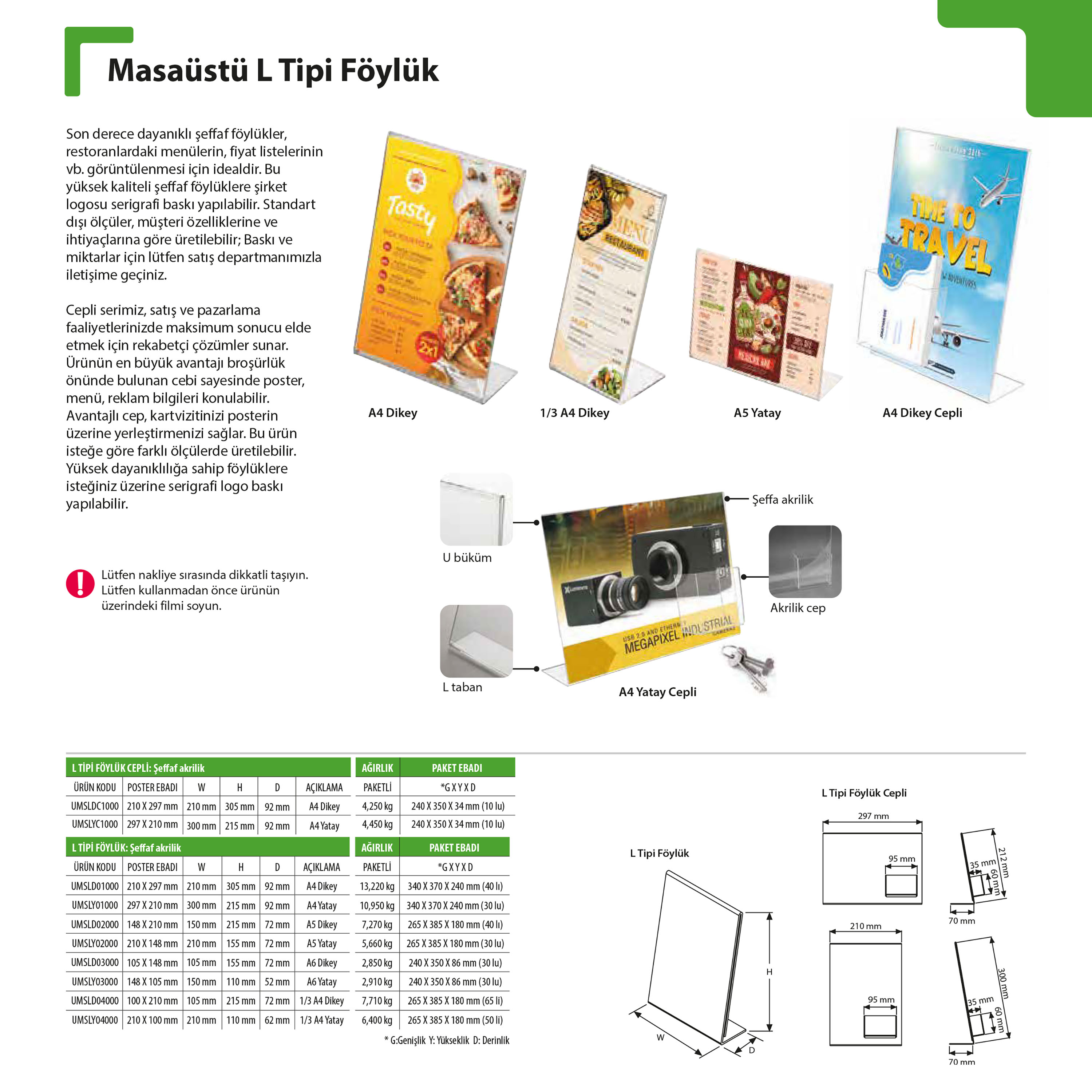 Masaüstü L Tipi Föylük