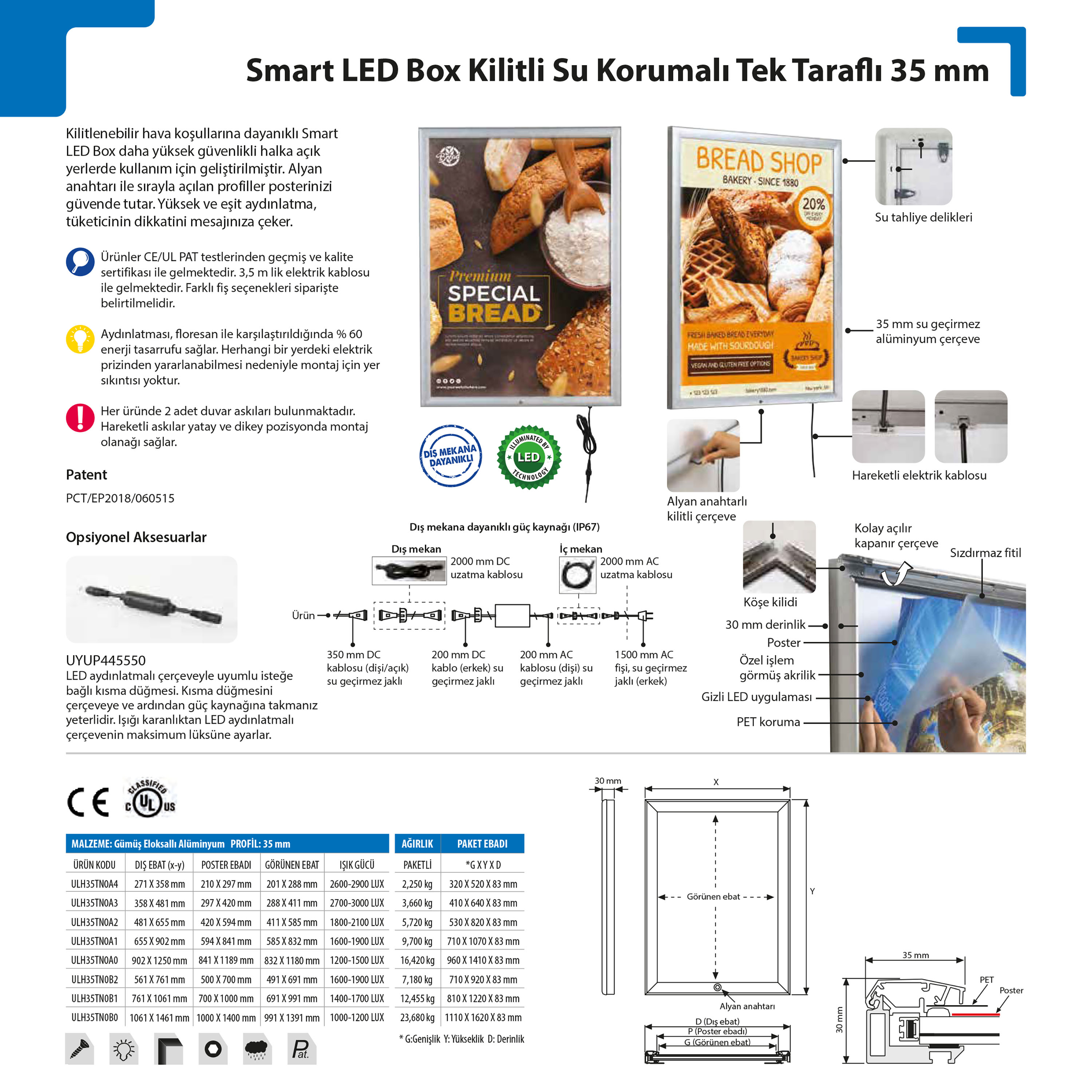 Smart Led Box Kilitli Su Korumalı Tek Taraflı 35 mm