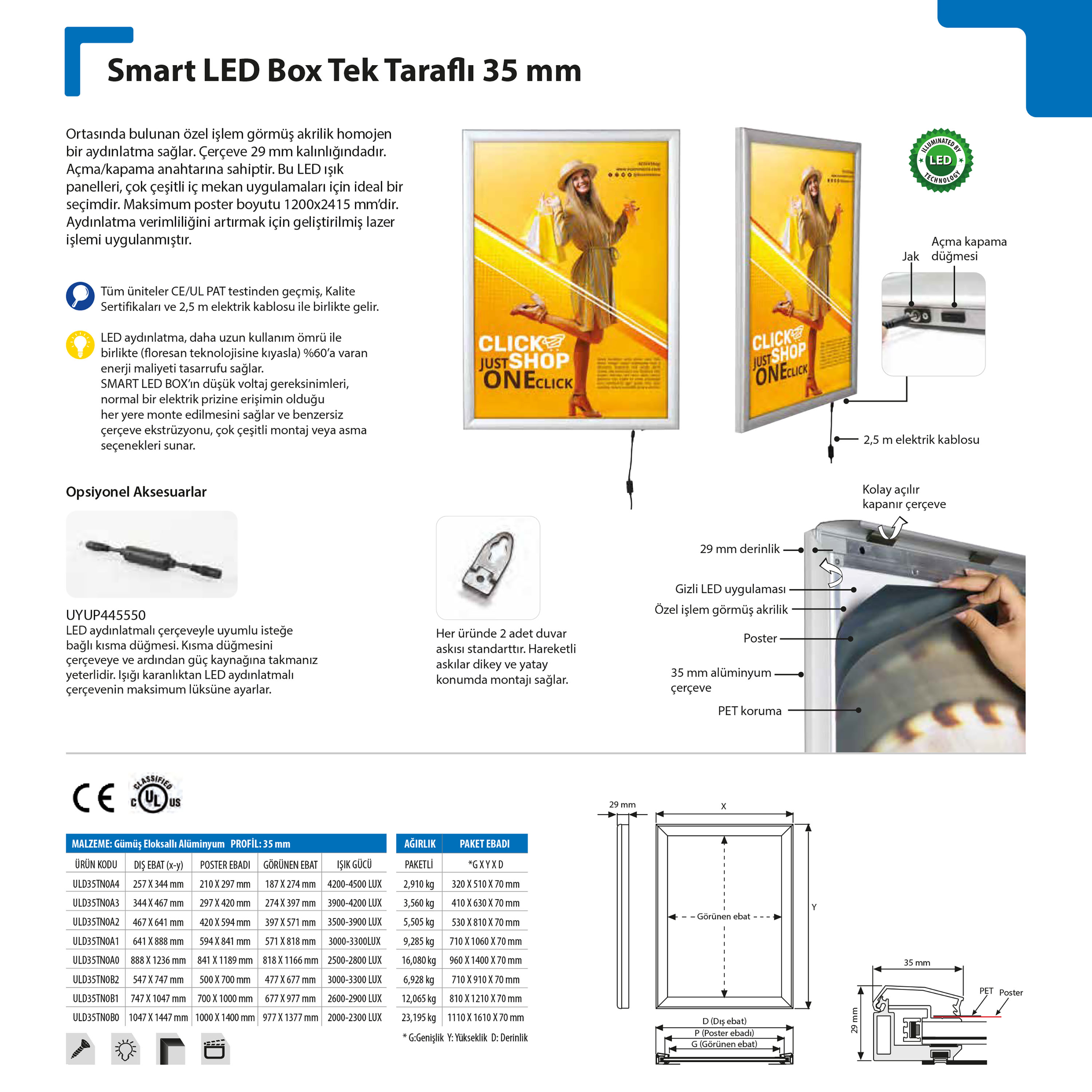 Smart Led Box Tek Taraflı 35 mm
