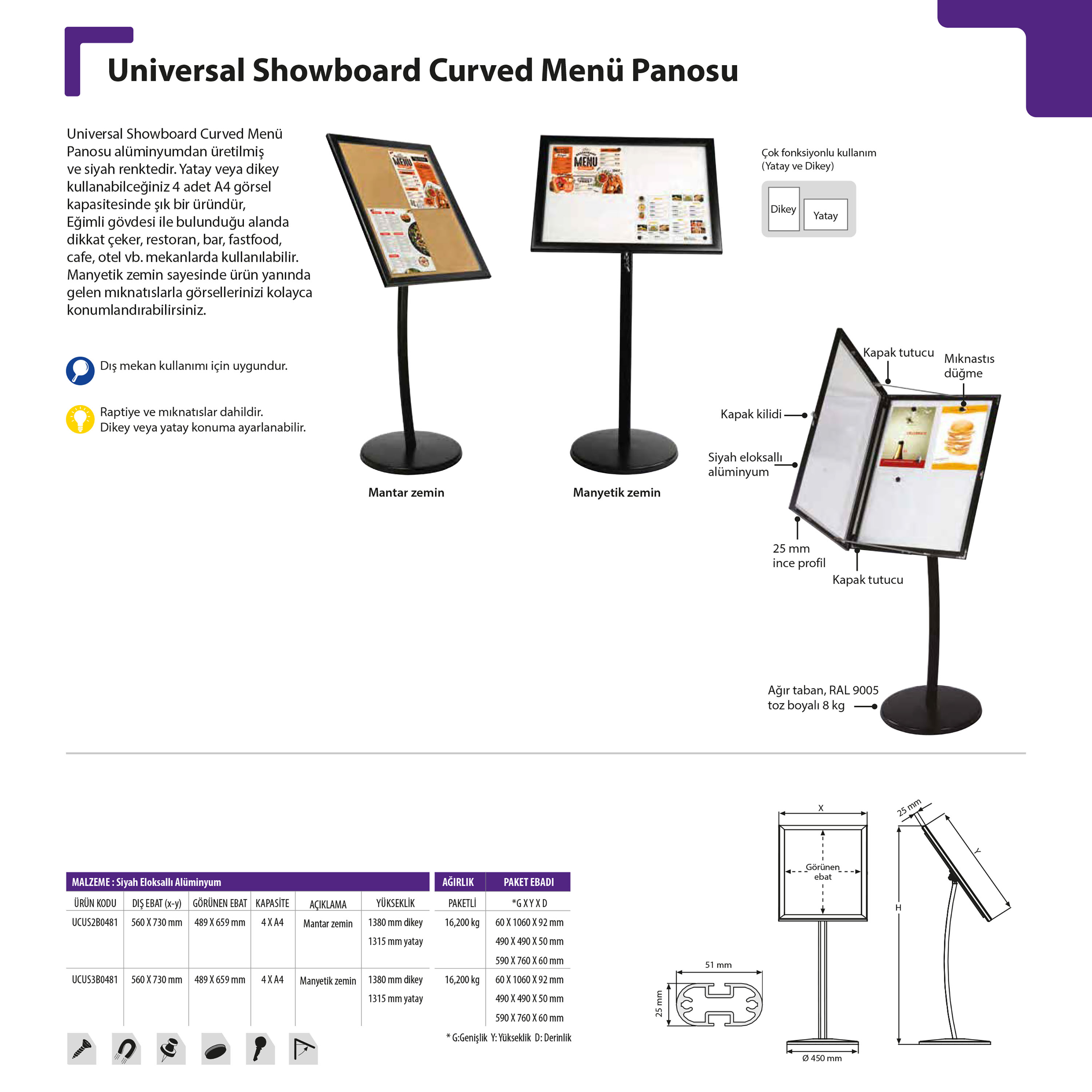 Universal Showboard Curved Menü Panosu