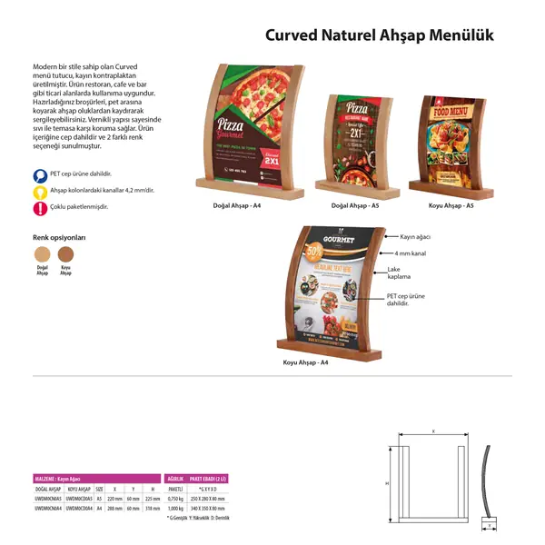 Curved Naturel Ahşap Menülük