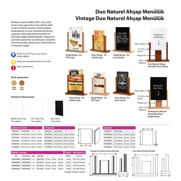 Duo Naturel Ahşap Menülük
