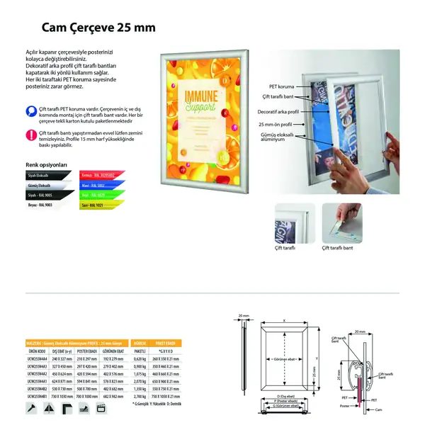 Cam Çerçeve 25 mm