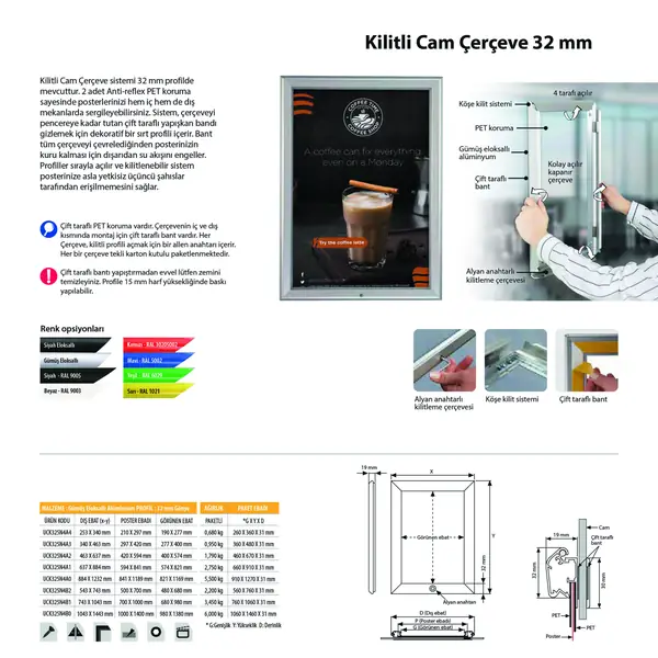 Kilitli Cam Çerçeve 32 mm