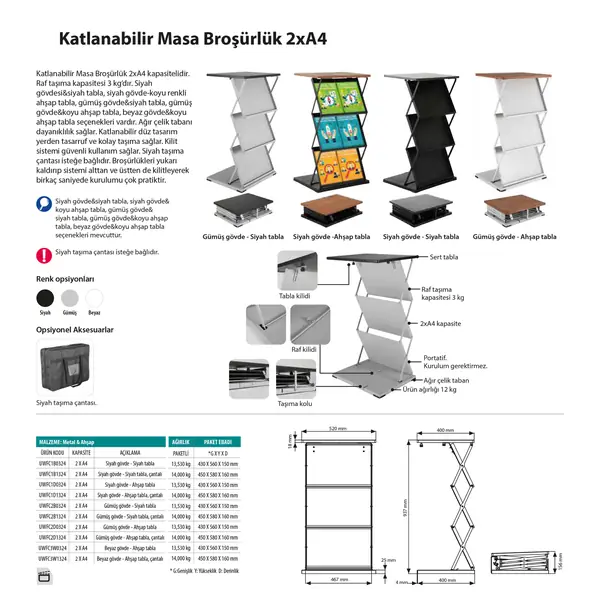 Katlanabilir Masa Broşürlük 2Xa4