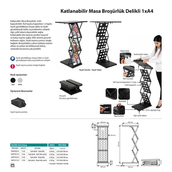 Katlanabilir Masa Broşürlük Delikli 1Xa4