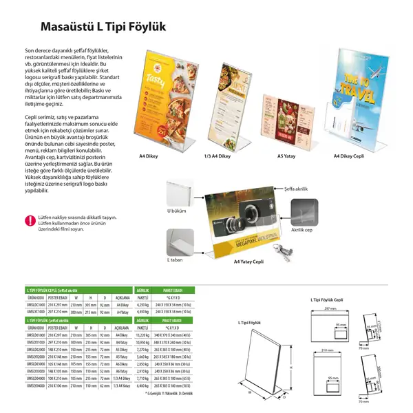 Masaüstü L Tipi Föylük