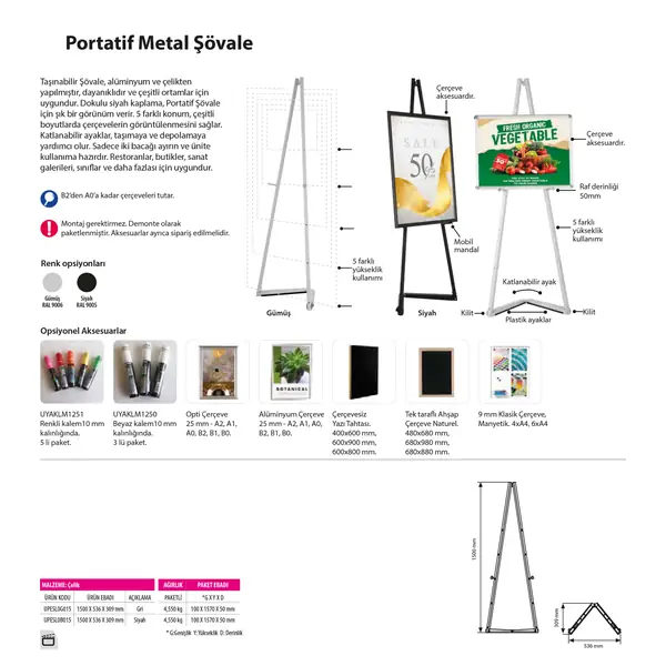 Metal Şövale Portatif